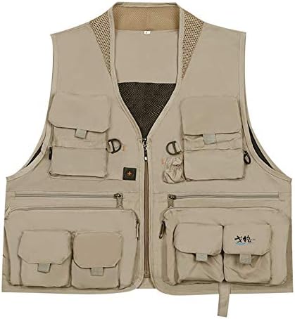 Rizanee Sportsman Outdoor Multi-Pocketed Fly Fishing Vest Mesh Quick-Dry Waistcoat Jacket for Youth (Khaki, Tag XL)