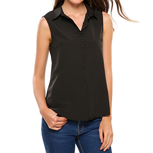 SoTeerWomen's Sleeveless Button Down Shirt Tops Solid Casual Loose Blouse