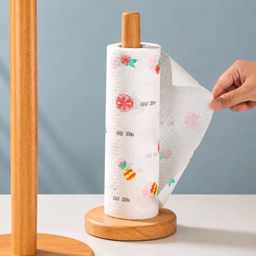 Suporte Porta Papel Toalha de Bambu Natural Cozinha Vertical 28cm - Premium