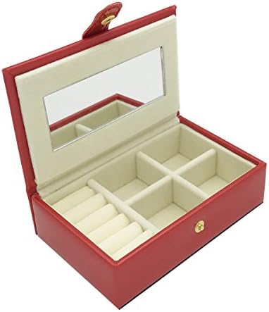 UnionPlus Small Faux Leather Travel Jewelry Box Organizer Display Storage Case (Red)