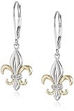 Sterling Silver and 14k Yellow Gold Fleur-de-Lis Diamond Accent Drop Earrings