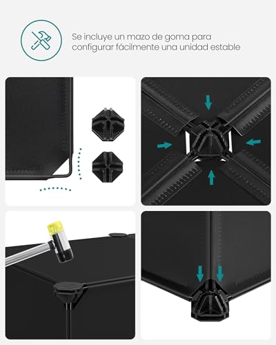 SONGMICS Zapatero Modular con 10 Compartimentos, Estantería Modular de Plástico, Bricolaje, con Puerta, con Martillo, Negro MLPC10H