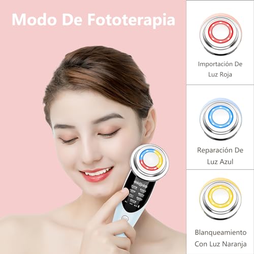 NQAXZIB Masajeador Facial Eléctrico, Ultrasonido Facial 7 en 1,con Radiofrecuencia Facial,Microcorriente EMS y Máquina con Frío Calor Fototerapia Roja y Azul,,Skincare,Estiramiento de la Piel, Cuidado Facial