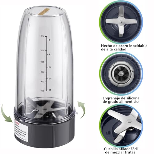 8Pcs Repuesto de taza y cuchilla de licuadora,compatible con licuadora NutriBullet de 600 W/900 W,2 Vaso 950ml,1 Tapa abatible,Anillo de tapa y hoja extractora,2 Juntas de goma,1Tapa selladora
