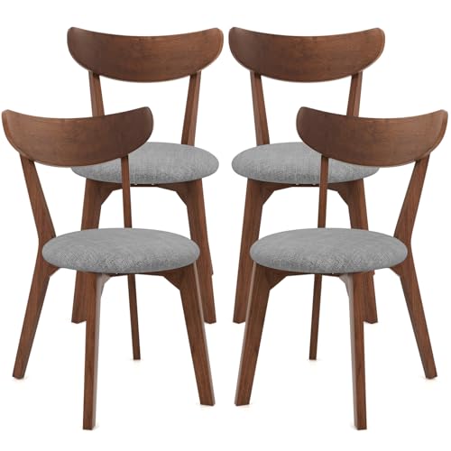KOTEK Dining Chairs Set of 4, Mid Century Modern Kitchen Chairs with Rubber Wood Legs, Cushioned Seat, Curved Backrest, Wooden Side Chairs for Dining Room, Living Room