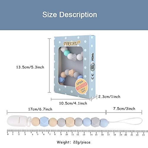 TYRY.HU Silicone Pacifier Clips(2 Pack), Modern Binky Holder Chains with Teething Beads for Boys Girls Baby Shower Gift, Universal Fit MAM, Philips Avent Soothie Pacifiers, Teether Toys(Blue,Green)