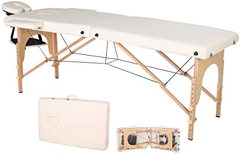 Aosun Professional Portable Massage Table Folding Massage Bed with Carrying Case Adjustable Height for Salon Waterproof and Oil Proof SPA Bed,Lvory