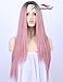 K'ryssma Fashion Pink Wig Ombre Dark Roots Long Straight Ombre Synthetic Wig with Middle Part Pink Ombre Wigs for Women 22 inches…