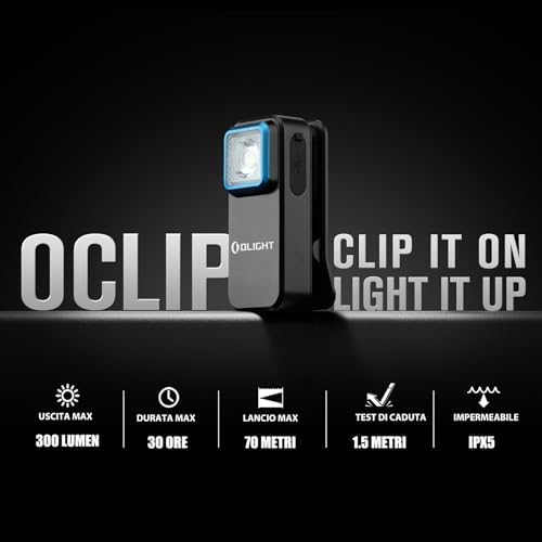 Oclip Mini Torcia a Clip Sorgente Rossa e Bianca 300LM 70M