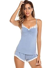 Ekouaer - Pijama de encaje para mujer con pantalón corto