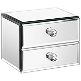Beautify Mirrored Glass Jewelry Box w/ 2 Drawers, Velvet Lining & Glass Cleaning Cloth (5.9 x 5.3 x 4.7”)
