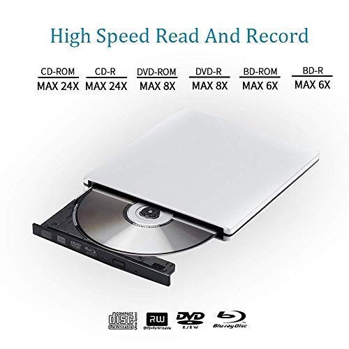 External Blu Ray DVD Drive 3D, Portable USB 3.0 Blu Ray Player DVD-rw Burner Reader Disk for Mac OS, Windows 7/8/10,Linxus, Laptop (Silver)
