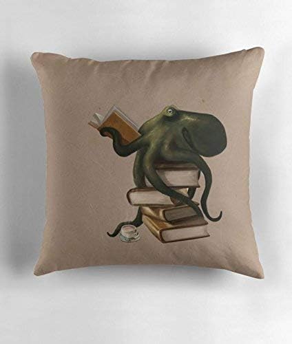 Well-Read Octopus Square Decorative Throw Pillow Case Cushion Cover 18 X 18 Inch
