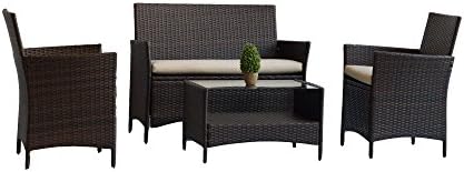 UNITED FLAME 4PCS WICKER RATTAN OUTDOOR INDOOR GARDEN PATIO CONSERVATORY BISTRO FURNITURE SET-HELSINKI SOFA SET/ONE COFFEE TABLE+ONE DOUBLE SOFA+TWO SINGLE SOFA.