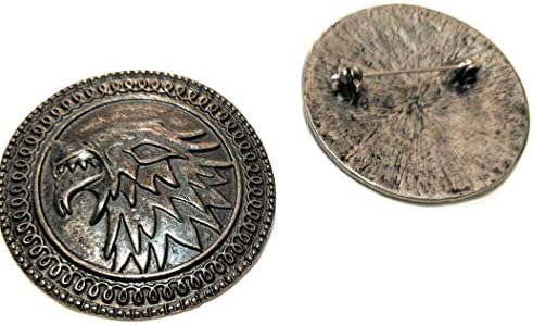 SuperGifts Game of Thrones Stark wolf Pin Brooch large 1.87" Silver brushed color round song of ice and fire
