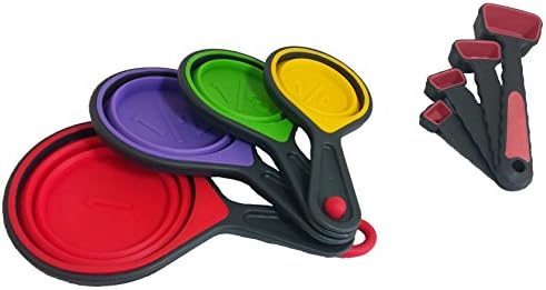 Measuring Spoons and Measuring Cups that are Collapsible Silicone for Space Saving Kitchen Storage, Great for Camper, Dorm Room or Cabin, by KookNook (Red Teaspoon & Tablespoon)