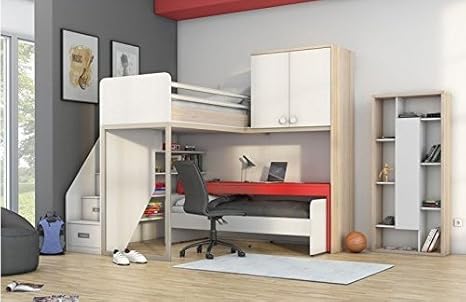 Newjoy Kinder Jugendzimmer Komplett Hochbett Schreibtisch Schrank Bucherregal Amazon De Kuche Haushalt