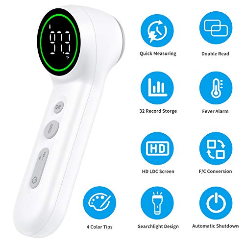 Infrared Digital Thermometer Forehead for Adults Baby Kids, No Touch Scanning Forehead Thermometer with Fever Alert Probe Auxiliary Light (Upgraded)