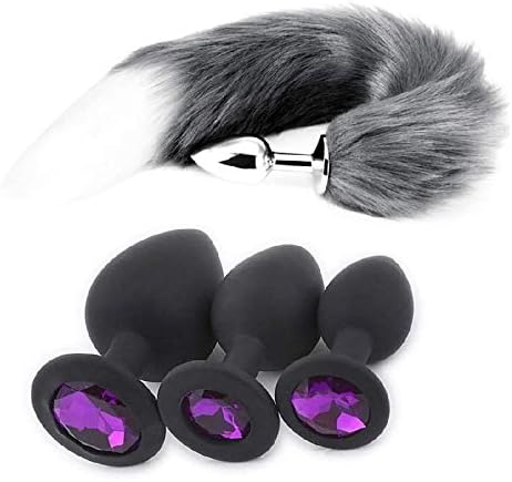 Dorcell 226-Ana.les Trainer Kits -3Pcs Jewelry Bút.ts Plugs with Fox Tail - Beginner Starter Set - Hypoallergenic (Black&Gray)
