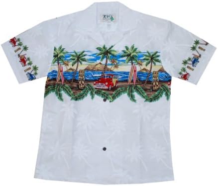 HAWAIIAN MEN'S WOODY TIKI ALOHA SHIRT, S, WHITE