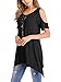 Adreamly Women's Cold Shoulder Short Sleeve Swing Loose Fit T-Shirt Tunic Tops Black X-Large
