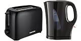 Daewoo Essentials Plastic 1.7 L Kettle And 2 Slice Toaster Set Black