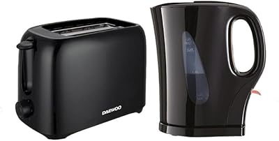 Daewoo Essentials Plastic 1.7 L Kettle And 2 Slice Toaster Set Black