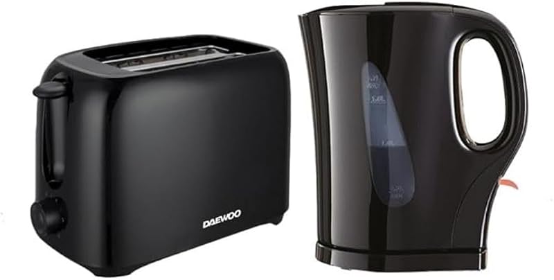 Daewoo Essentials Plastic 1.7 L Kettle And 2 Slice Toaster Set Black