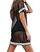 WuLun Women's Sexy Short Sleeve Patchwork See Through Gauze Mesh T-Shirt Dress (Large, Black)