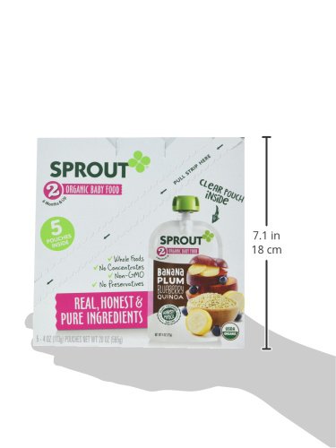 Sprout Organic Baby Food Pouches Stage 2 Sprout Baby Food, Banana Plum Blueberry Quinoa, 4 Ounce (Pack of 10); USDA Organic, Non-GMO, Made with Whole Foods, No Preservatives, Nothing Artificial - Thumbnail 5