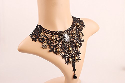 Charm.L Grace Black Lace Gothic Lolita Skull Pendant Choker Necklace Wedding Halloween Accessories - Thumbnail 2