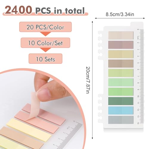 2400 Pestañas Adhesivas Índice, Marcadores de marcadores para libros Reposicionables para Lectura, Compatible con para Libros, Cuadernos, Carpetas, Oficina y Escuela