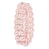 Veenajo Beautiful 2 Rows Simulated Pearl Rhinestone Decor Elastic Stretch Bracelet for Women(pink)