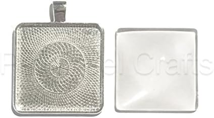 Square Bezel Pendant Tray with Glass Tile Cabochon (12 sets), by Pinwheel Crafts