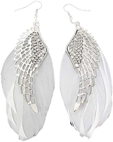 Women Vintage Bohemian Angel Wing Feather Handmade Long Drop Earrings Lightweight Teardrop Dangle Earrings