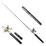 Sportsvoutdoors Telescopic Protable Pocket Fish Pen Carbon Fishing Rod Pole + Reel (Black)