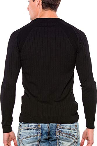Cipo-Baxx-Herren-Strickpullover-Rippenstrickpulli-Rundhalsausschnitt-Sweatshirt-Raglanaermel-Slim-Body-Fit