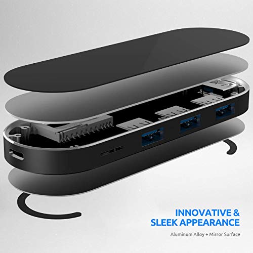 USB C Hub Adapter Aluminum Slim USB C 7-in-1 Reader with USB 3.0 Ports TF SD Card Reader Type C Anti-wear Mirror Surface Power Delivery Compatible for MacBook Pro Phone Other USB C Devices