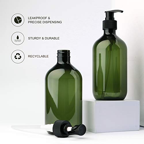 Yebeauty Pump Bottle, 2 Pack Pump Lotion Dispenser 17oz/500ml Empty Bottle with Pump Multipurpose for Emulsion Shampoo or Body Wash Bottle,Green