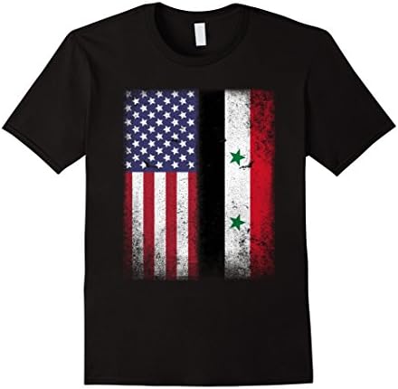 Mens American Syrian Flag T-shirt Syria Pride Heritage Tee Medium Black