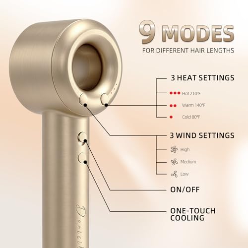 DORISILK Ionic Hair Dryer 110,000 RPM High Speed, Professional Blow Dryer for Salon Home Use, Blowout Hair Dryers Lightweight with Nozzle Hot/Warm/Cold Selection for Women Teen Girls, Champagne Gold