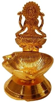 HPANDEY Lakshmi Diya Brass Oil Lamp Sitting Diya Deepak Decorative Lakshmi Showpiece Metal Gold Plated Oil Lamp for Gifts Corporate Puja- Diwali Puja Gift Gifting Item
