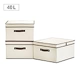 StorageWorks 40 L,Canvas Storage Box with Lid By, Foldable Closet Organizer, Natural, Jumbo, 3-Pack