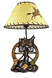 Western Saddle Table Lamp W/Cowboy Print Shade