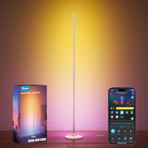Govee RGBIC Living Room Floor Lamp, WiFi LED Floor Lamp Works with Alexa, Matter, Google APP, Music Sync, 16 Million Colours and 61 Stage Modes, Modern Lamp for Bedroom Room, Gold