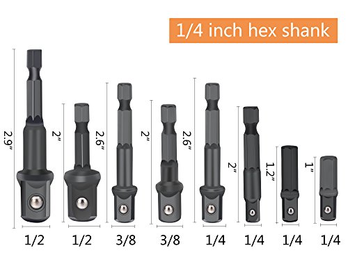 Drill Socket Adapter for Impact Driver with Hex Shank to Square Socket Drill Bits Bar Extension set 8 Pieces by LnBirch