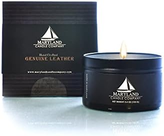 Maryland Candle Company, Black Edition Luxury Candle, Genuine Leather - 5.4oz, Natural Soy Wax,Men's Candle, Recyclable Materials, Cotton Wicks, Made in USA