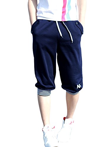 Mens Number Prints Zipped Hip Pockets Stripes Cropped Pants