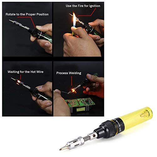 Peanutato Mini Torcia per Saldatura a Batteria VA-102 Torcia per Saldatura a Batteria Saldatrice a Batteria a Forma di Ferro per Saldatura a Gas Pistola per Saldatore Pistola Gialla