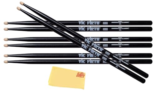 Vic Firth American Classic® Series Drumsticks - 5AB - American Hickory - Holz Tip - Schwarz - 4 Paar Value Pack